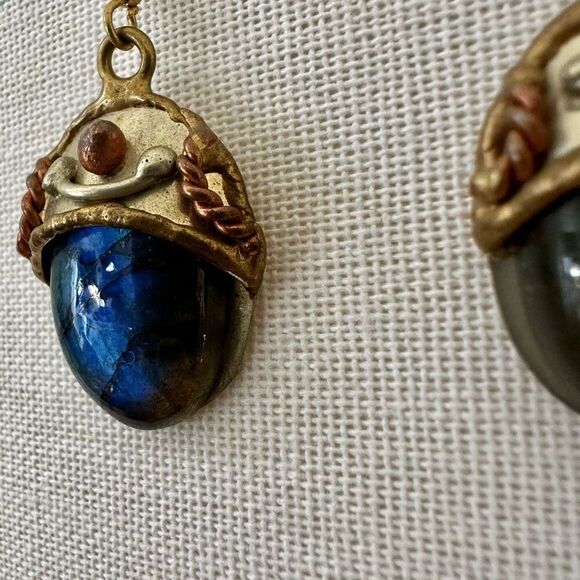 Labordorite copper gold tone drop earrings - Picture 6 of 11